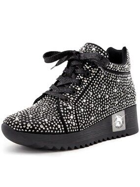Women's Fashion Glitter Sneakers Platform Wedge Shoes Sparkly Rhinestone